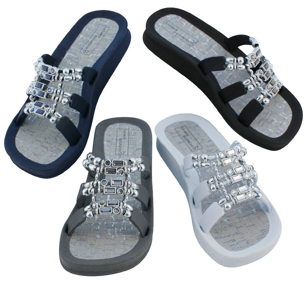 Beachandstreet Linea Scarpa Badeschuhe Damen • Naxos • Badepantolette mit dekorativen Ziersteinen für Frauen zollfrei