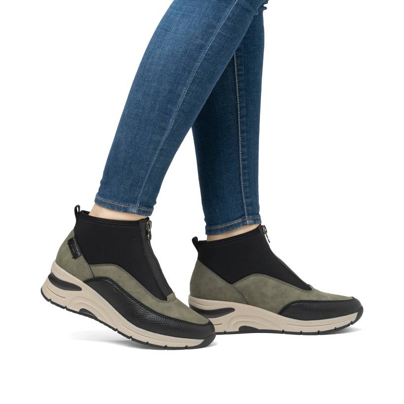 Rieker Artikelnummer N9362-54 Rieker Damen Slipper urbanschwarz-khaki Fabrikladen