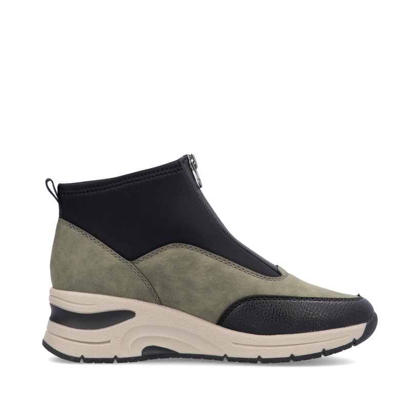 Rieker Artikelnummer N9362-54 Rieker Damen Slipper urbanschwarz-khaki Fabrikladen
