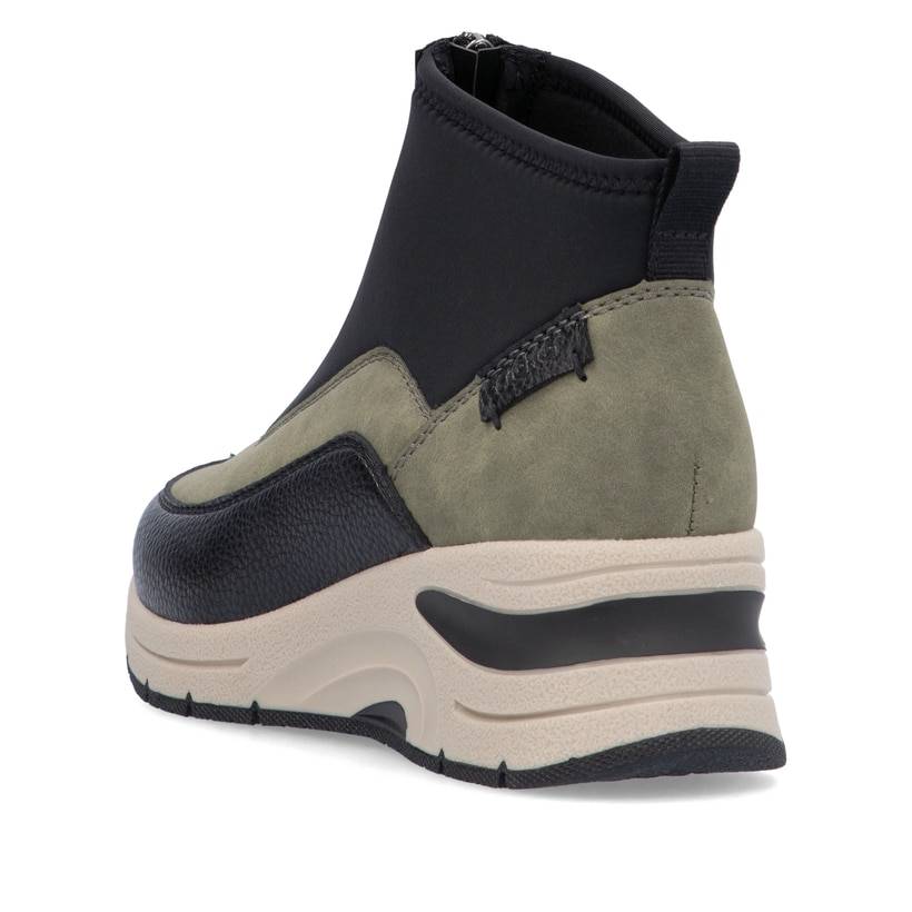 Rieker Artikelnummer N9362-54 Rieker Damen Slipper urbanschwarz-khaki Fabrikladen