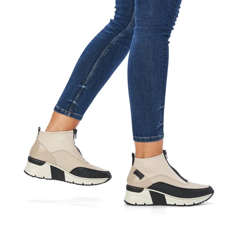Rieker Artikelnummer N6352-60 Rieker Damen Sneaker High hellbeige-schwarz Black Friday Preise