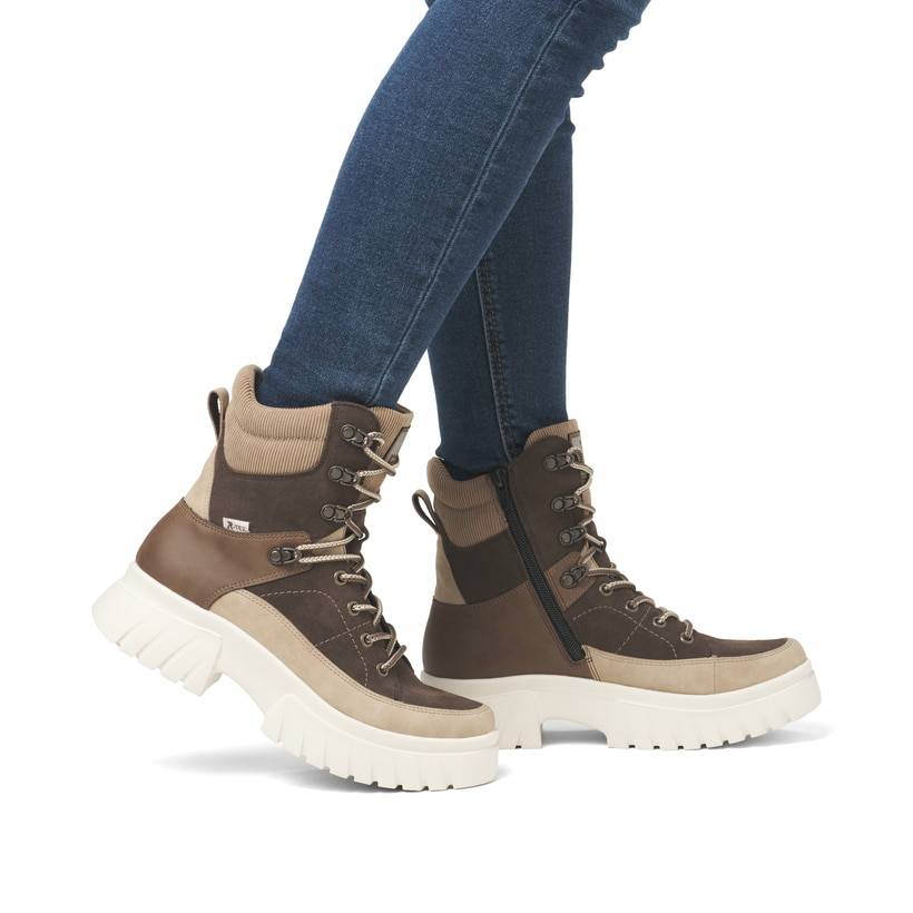 Rieker Artikelnummer W1871-25 Rieker Damen Schnürstiefel holzbraun-lehmbeige Zeitbegrenzte Promotion