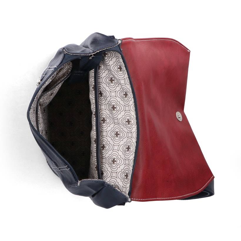 Rieker Artikelnummer H1357-14 Rieker Rucksack stahlblau-kirschrot Fabrikladen
