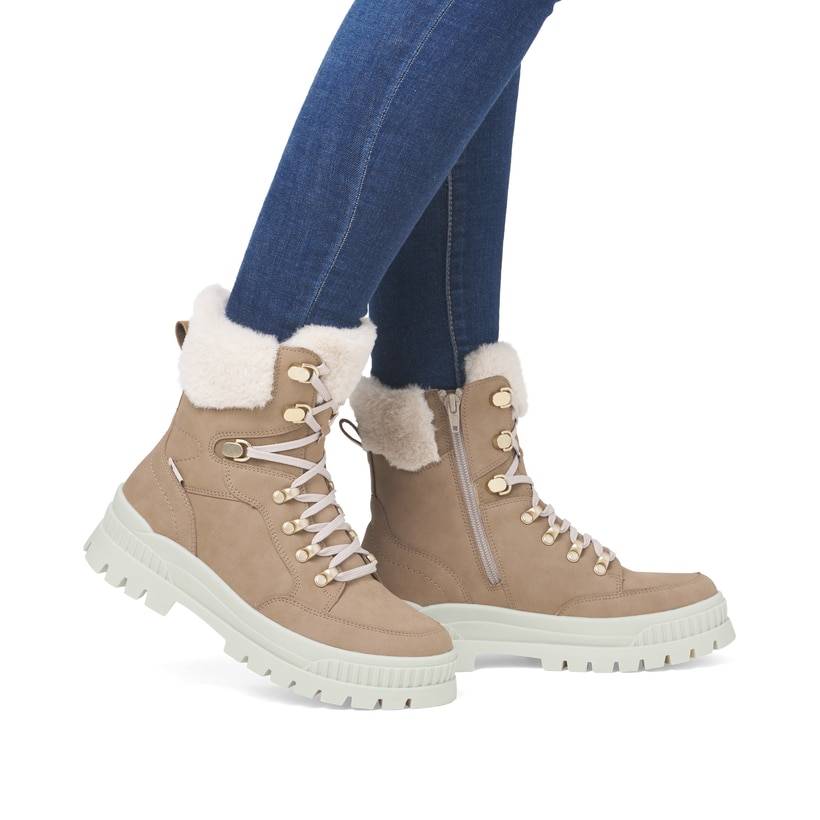 Rieker Artikelnummer W2174-20 Rieker Damen Schnürstiefel braunbeige 50% Rabatt für begrenzte Zeit