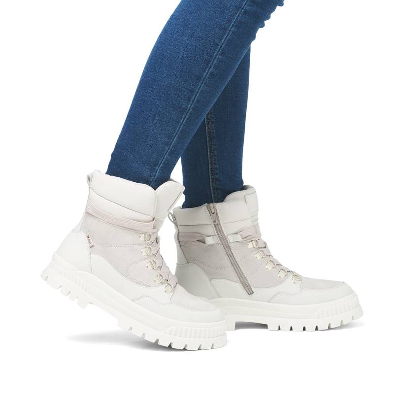 Rieker Artikelnummer W2171-80 Rieker Damen Schnürstiefel arktikgrau-cremeweiß Fabrik Onlineshop