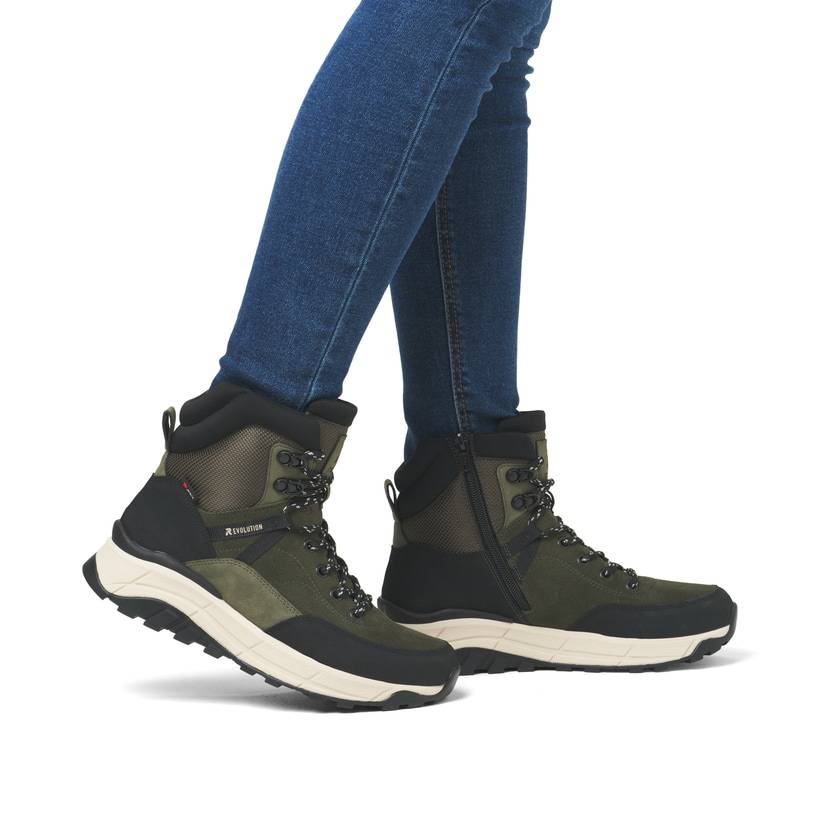 Rieker Artikelnummer W0072-54 Rieker Damen Schnürstiefel khaki-schwarz Günstig kaufen