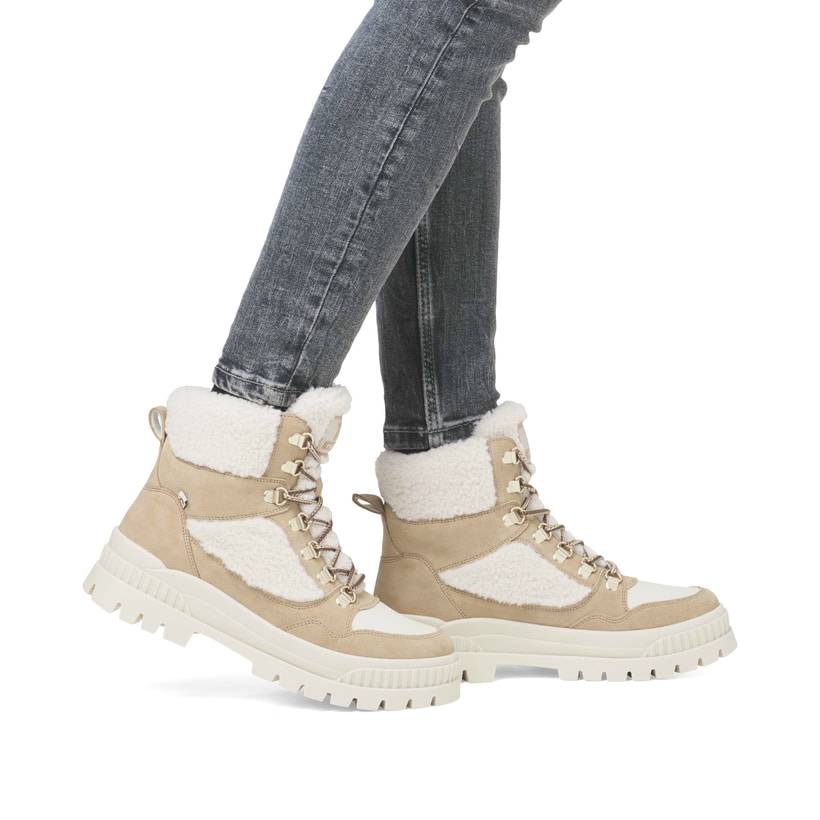 Rieker Artikelnummer W2173-62 Rieker Damen Schnürstiefel sandbeige-cremeweiß Versandkostenfrei