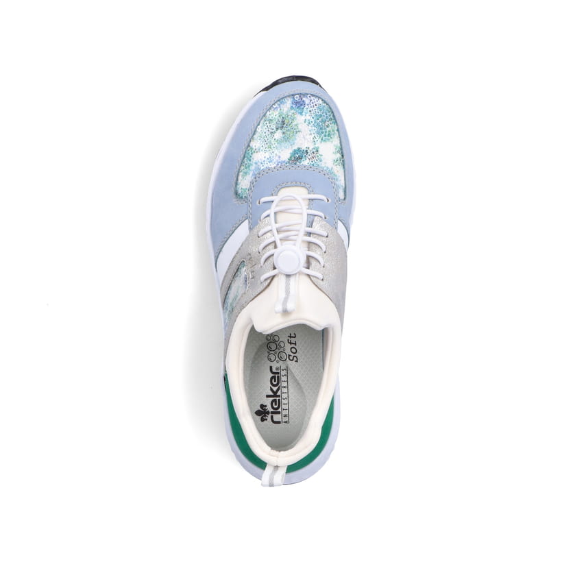 Rieker Artikelnummer N5251-91 Rieker Damen Slipper babyblau-cremeweiss Outlet
