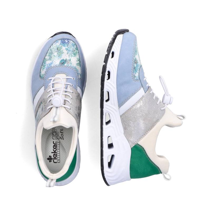 Rieker Artikelnummer N5251-91 Rieker Damen Slipper babyblau-cremeweiss Outlet