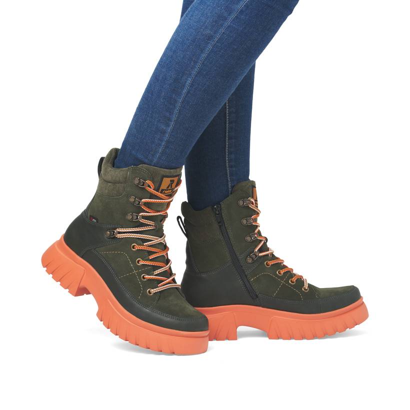Rieker Artikelnummer W1871-54 Rieker Damen Schnürstiefel khaki-glutorange Riesige Rabatte