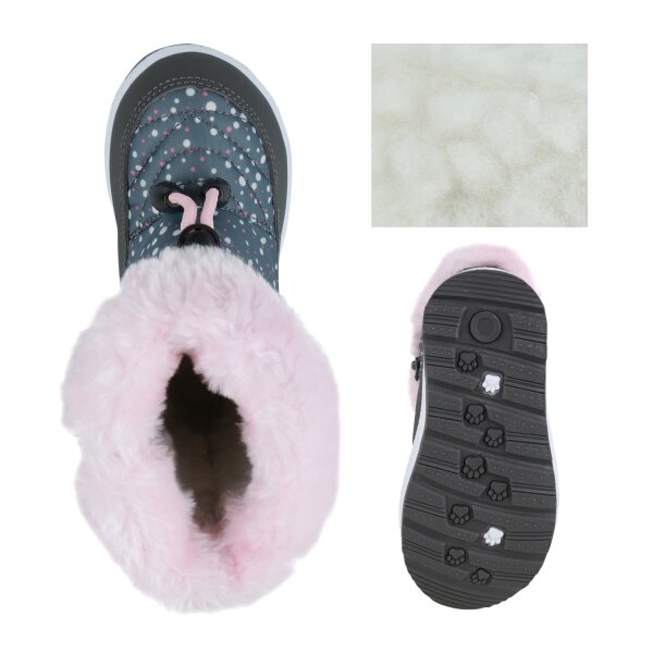 Stiefelparadies Kinder Winter Boots in Grau Rosa Weiss Muster Nur noch ein Tag übrig