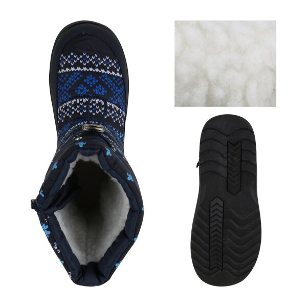 Stiefelparadies Kinder Winter Boots in Dunkelblau Hellblau Weiss Muster Riesige Rabatte