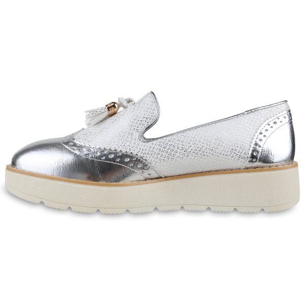 Stiefelparadies Damen Loafers in Silber Im Verkauf