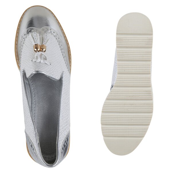 Stiefelparadies Damen Loafers in Silber Im Verkauf