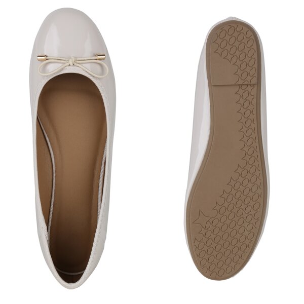 Stiefelparadies Damen Übergrößen Klassische Ballerinas in Beige Lack Schlussverkauf