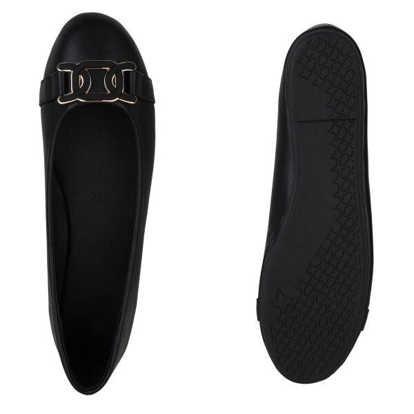 Stiefelparadies Damen Übergrößen Klassische Ballerinas in Schwarz Kostenloser Versand