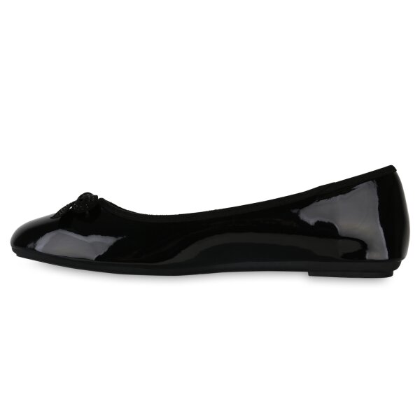 Stiefelparadies Damen Übergrößen Klassische Ballerinas in Schwarz Lack Limitierter Zeitrabatt
