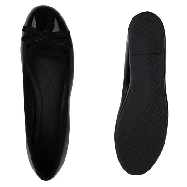Stiefelparadies Damen Übergrößen Klassische Ballerinas in Schwarz Lack Limitierter Zeitrabatt