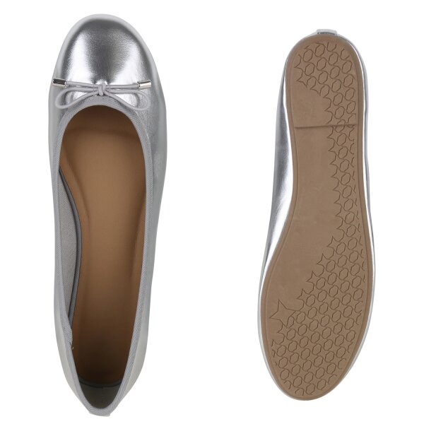 Stiefelparadies Damen Übergrößen Klassische Ballerinas in Silber Fabrik Onlineshop