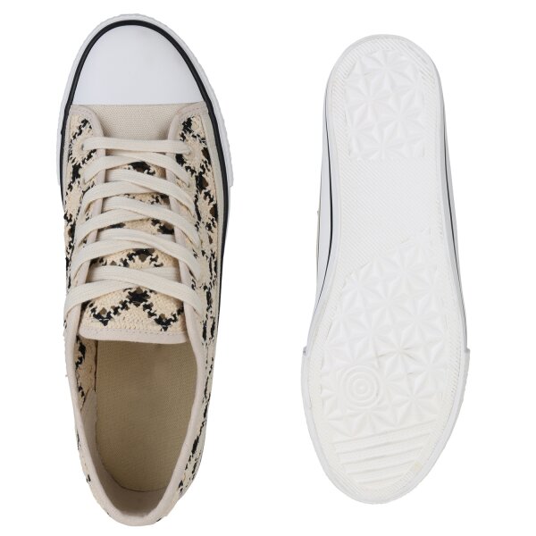 Stiefelparadies Damen Übergrößen Sneaker Low in Beige Schwarz Flash Sale