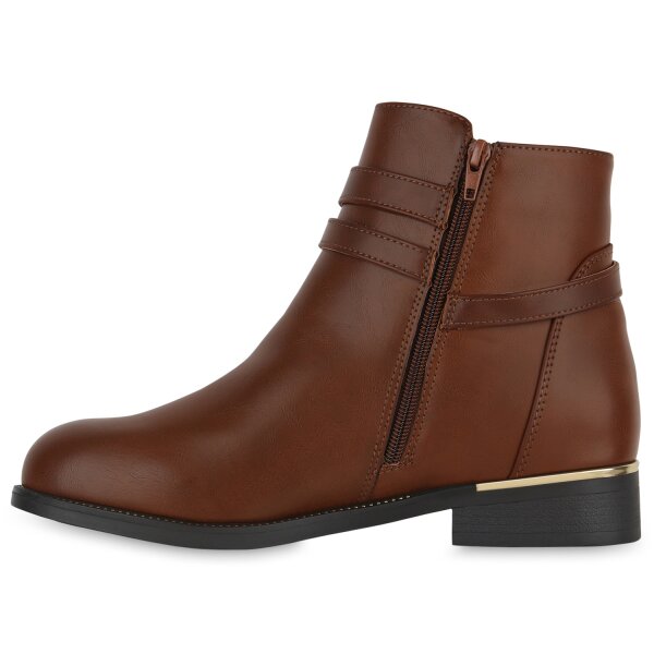 Stiefelparadies Damen Übergrößen Biker Boots in Hellbraun Begrenztes Angebot