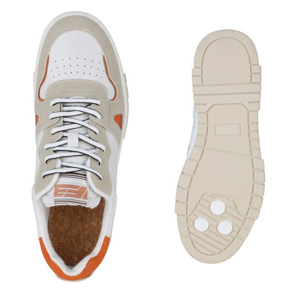 Stiefelparadies Herren Sneaker Low in Weiss Beige Orange Kauf eins, bekomm eins gratis
