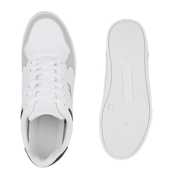 Stiefelparadies Herren Sneaker Low in Weiss Dunkelblau 50% Rabatt mit kostenlosem Versand