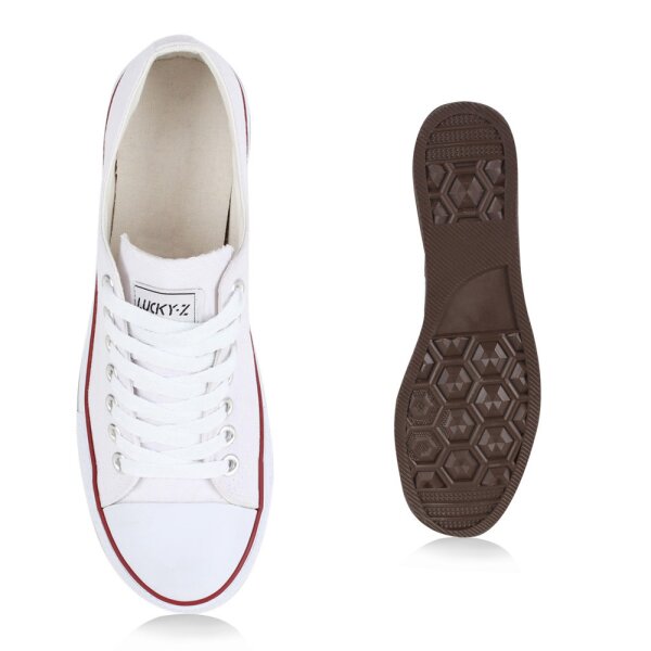 Stiefelparadies Herren Sneaker low in Weiss Rotstreifen Lucky Neuheiten