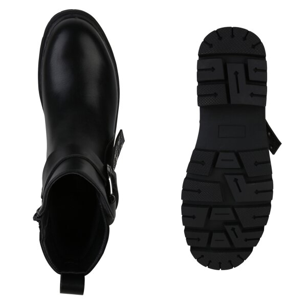 Stiefelparadies Damen Biker Boots in Schwarz Kauf eins, bekomm eins gratis