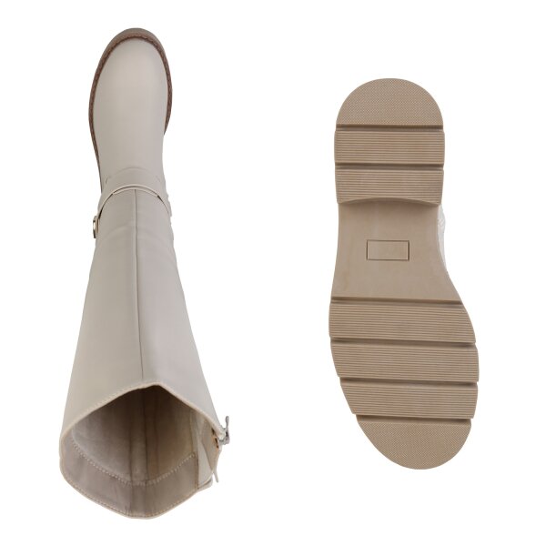 Stiefelparadies Damen Bikerstiefel in Beige Tägliche Deals