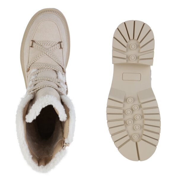 Stiefelparadies Damen Schnürstiefeletten in Beige Tiefpreis