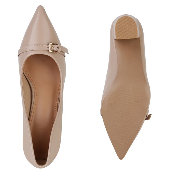 Stiefelparadies Damen Spitze Pumps in Beige Kostenlose Rückgabe