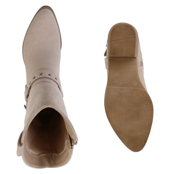 Stiefelparadies Damen Cowboy Boots in Beige Velours Letzter Tag