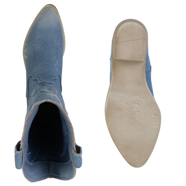 Stiefelparadies Damen Cowboy Boots in Hellblau Zeitbegrenzte Promotion