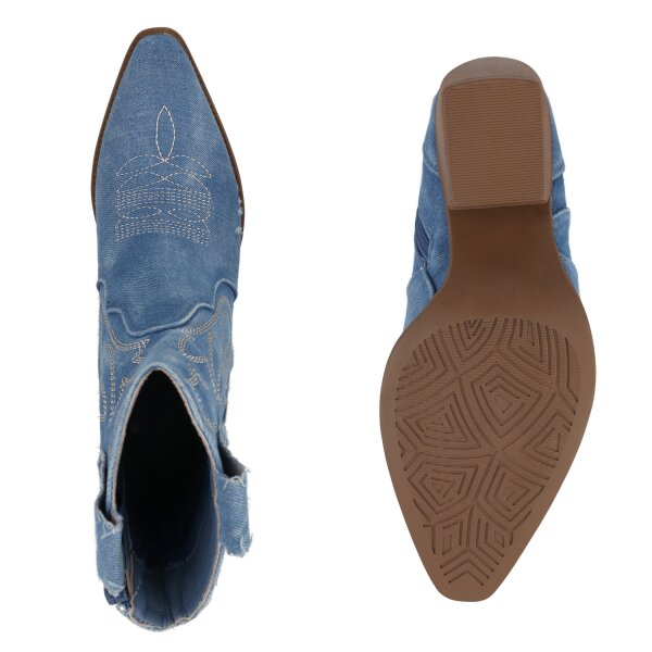 Stiefelparadies Damen Cowboy Boots in Hellblau Denim Bis zu 60% Rabatt