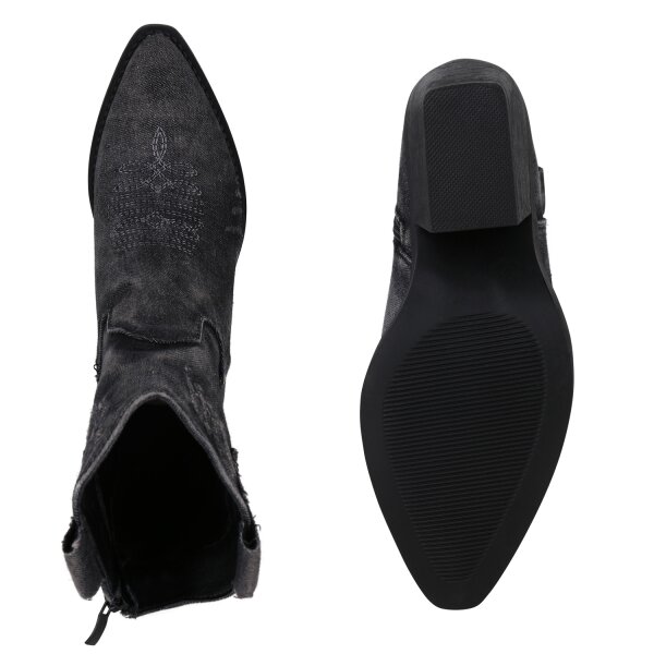 Stiefelparadies Damen Cowboy Boots in Schwarz Denim Nur für heute