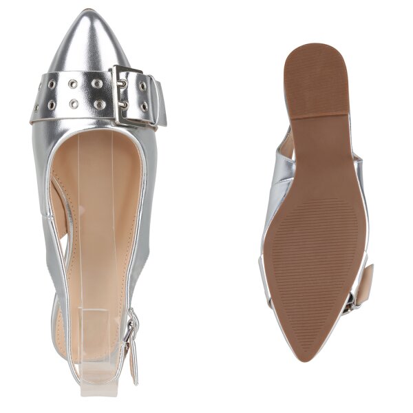 Stiefelparadies Damen Sling Ballerinas in Silber Nur noch ein Tag übrig
