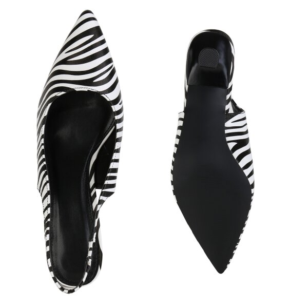 Stiefelparadies Damen Slingpumps in Schwarz Weiss Zebra 50% Rabatt mit kostenlosem Versand