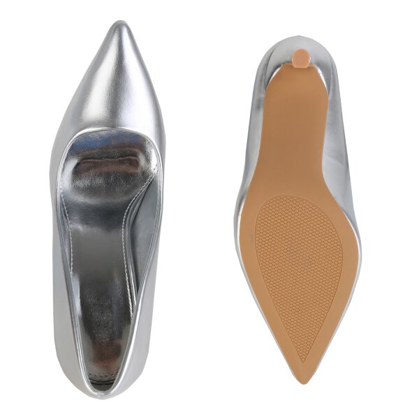 Stiefelparadies Damen Spitze Pumps in Silber Kostenloser Versand international