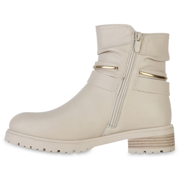 Stiefelparadies Damen Biker Boots in Beige Speichern exportieren