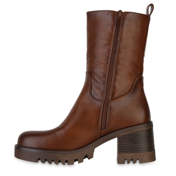 Stiefelparadies Damen Klassische Stiefeletten in Hellbraun 50% Rabatt für begrenzte Zeit