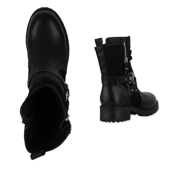 Stiefelparadies Damen Biker Boots in Schwarz Meist gekauft