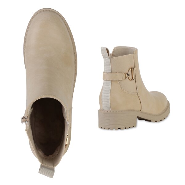 Stiefelparadies Damen Klassische Stiefeletten in Beige Kostenloser Versand