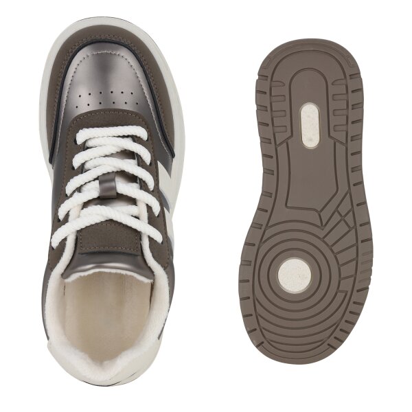 Stiefelparadies Damen Sneaker Low in Grau Metallic Sonderangebot
