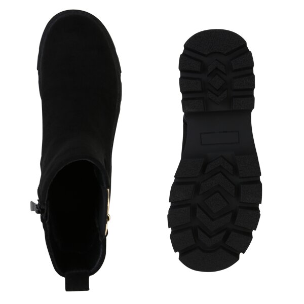 Stiefelparadies Damen Klassische Stiefeletten in Schwarz Velours Großer Ausverkauf