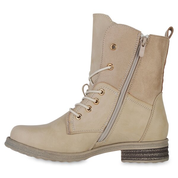 Stiefelparadies Damen Schnürstiefeletten in Beige Begrenztes Angebot