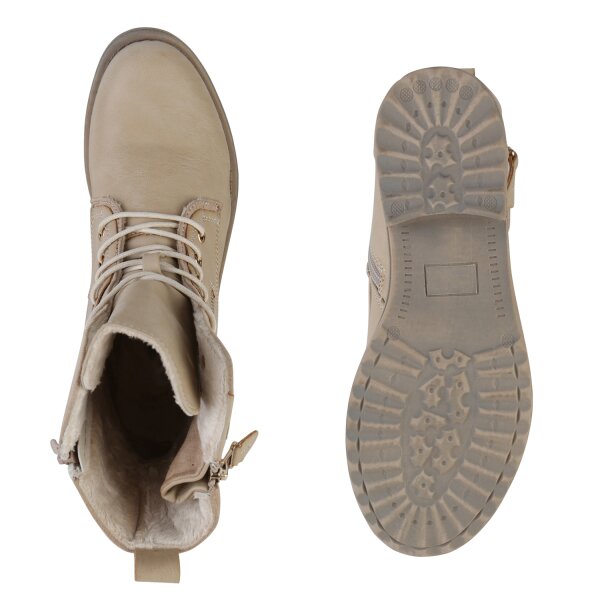 Stiefelparadies Damen Schnürstiefeletten in Beige Begrenztes Angebot