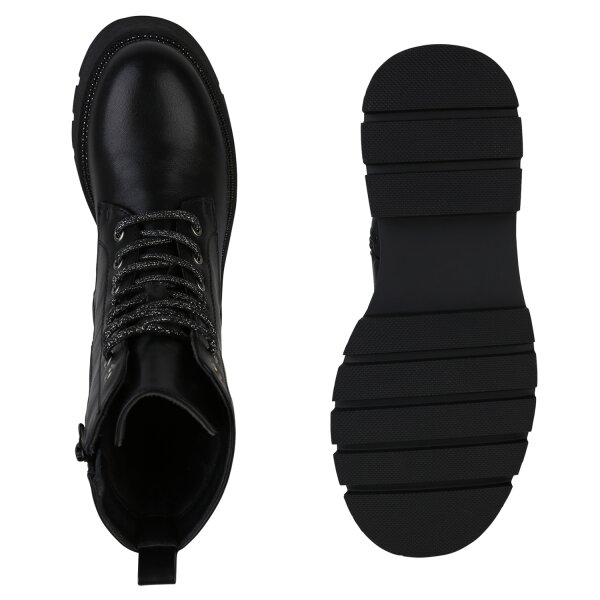 Stiefelparadies Damen Schnürstiefeletten in Schwarz Weihnachtsangebot