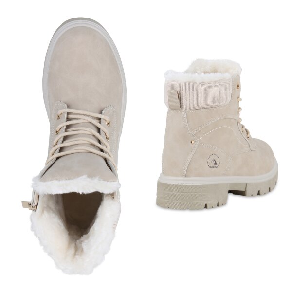 Stiefelparadies Damen Worker Boots in Beige Vatertagsangebot