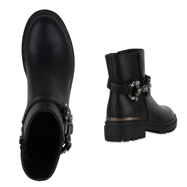 Stiefelparadies Damen Biker Boots in Schwarz Valentinstagsangebot